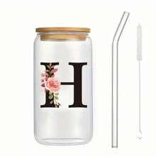 1個個性化字母咖啡杯，供辦公室和家用，由A到Z的霧面玻璃杯，帶有竹蓋和吸管，高硼硅耐高溫玻璃杯，適用於送給女性，媽媽，最好的朋友，新娘和伴娘的生日禮物 - 無色 - 查看 19