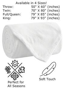 Soft Throw Blanket 17 Solid Colors King Queen Full Twin And Throw Size - 白色 - 查看 3