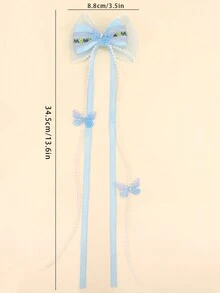 2pcs Hair Bows Blue Bow Ribbon Tassel Hair Clips Hair Accessories - Multicolor - View 6