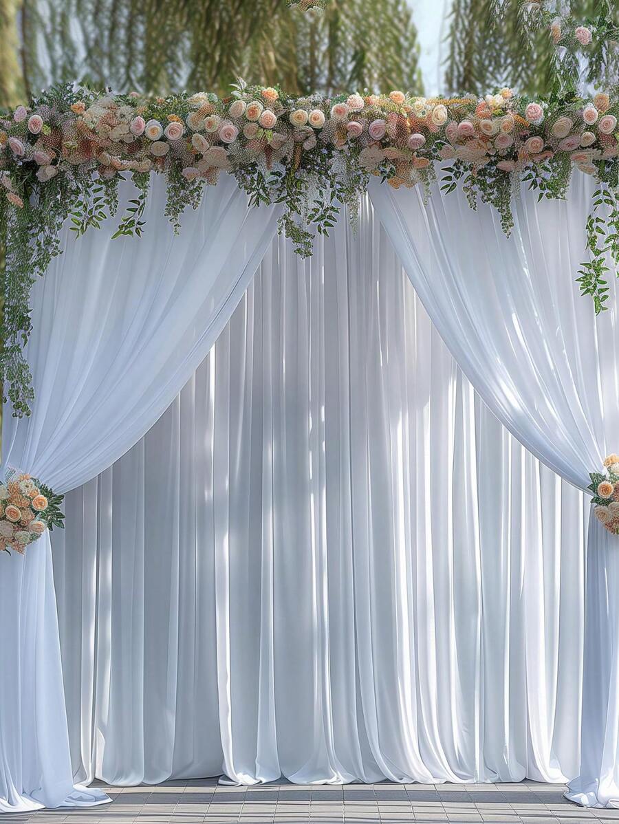 4pcs/Set Sheer White Curtains For Party, Wedding; Transparent Chiffon Curtains, Birthday Party, Photobooth Backdrop Decoration Spring And Summer Party Decorations, - White - View 1
