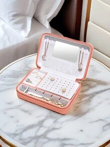 Hộp đựng trang sức du lịch, Hộp đựng trang sức bằng da PU kích thước nhỏ, dành cho phụ nữ và bé gái, Hộp đựng màn hình di động mini hai lớp cho bông tai, nhẫn, dây chuyền, vòng tay - nhiều màu - Xem 4