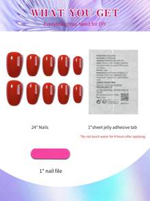 Bộ 24 miếng dán móng tay ngắn hình bầu dục màu đỏ và nude bóng, giúp tôn lên vẻ ngoài thời trang của bạn. Màu sắc kẹo Macaron, vừa khít với móng giả acrylic, bao gồm 1 miếng gel dẻo và 1 dũa móng, phù hợp cho phụ nữ và các bạn gái sử dụng hàng ngày khi đi làm, học tập và dự tiệc. - Đỏ - Xem 3