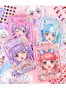 1 pezzo Set trucco e pittura principessa per ragazze, gioco di vestizione, libri da colorare fai-da-te, adesivi principessa, taccuino con adesivi per ragazze carine (1 libro, 10 fogli)