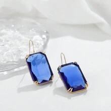 1pair Fashionable Simple Square Shaped Earrings With Colored Rhinestone Detail - Earrings - View 11