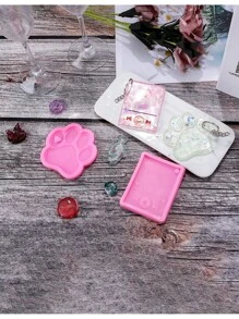Dog Paw Print Resin Molds Heart Shape Keychain Casting Silicone Molds For Key Chain Pendant Making Epoxy Resin Craft Jewelry DIY - Hot Pink - View 6
