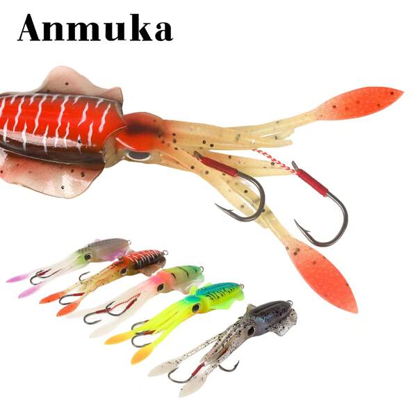 Paket von Tintenfisch-förmigen Softbaits mit Haken zum Angeln auf Oktopus und Slow Trolling