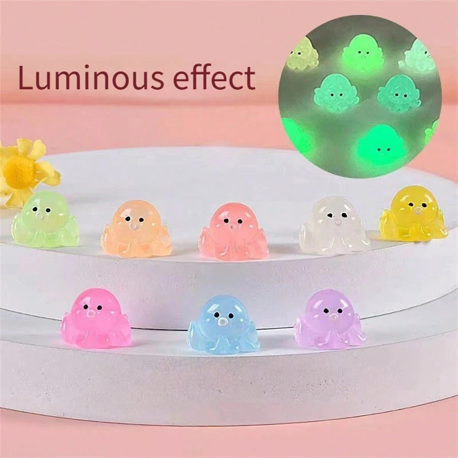 8pcs Glow-In-The-Dark Octopus Cartoon Resin Aquarium Ornaments, Random Color - Multicolor - View 1