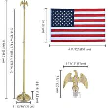 Yescom 2 Pack 6FT Telescoping Indoor Flag Pole Kit Eagle Topper Aluminum Gold Pole With 3x5Ft Embroidered Stars US Flag & Base