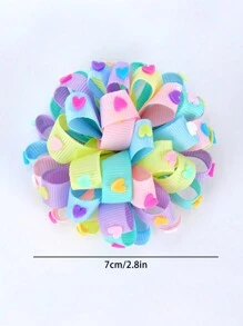 2pcs Macaron Colored Heart Pom Pom Hair Clip For Girls' Hair Decoration - Multicolor - View 5