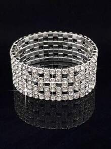 1 chiếc Vòng tay thun đính đá rỗng nhiều hàng cho tiệc/tiệc/kỳ nghỉ - Bạc - Xem 9