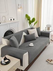 1pc Solid Color Corn Fleece Sofa Cushion Cover, Modern Polyester Fiber Sofa Cover, Suitable For All Seasons