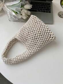BAILEE Bolso de mano de poliéster de colores de moda con patrón tejido a mano y encanto oceánico, adecuado para vacaciones - Blanco - Ver 7