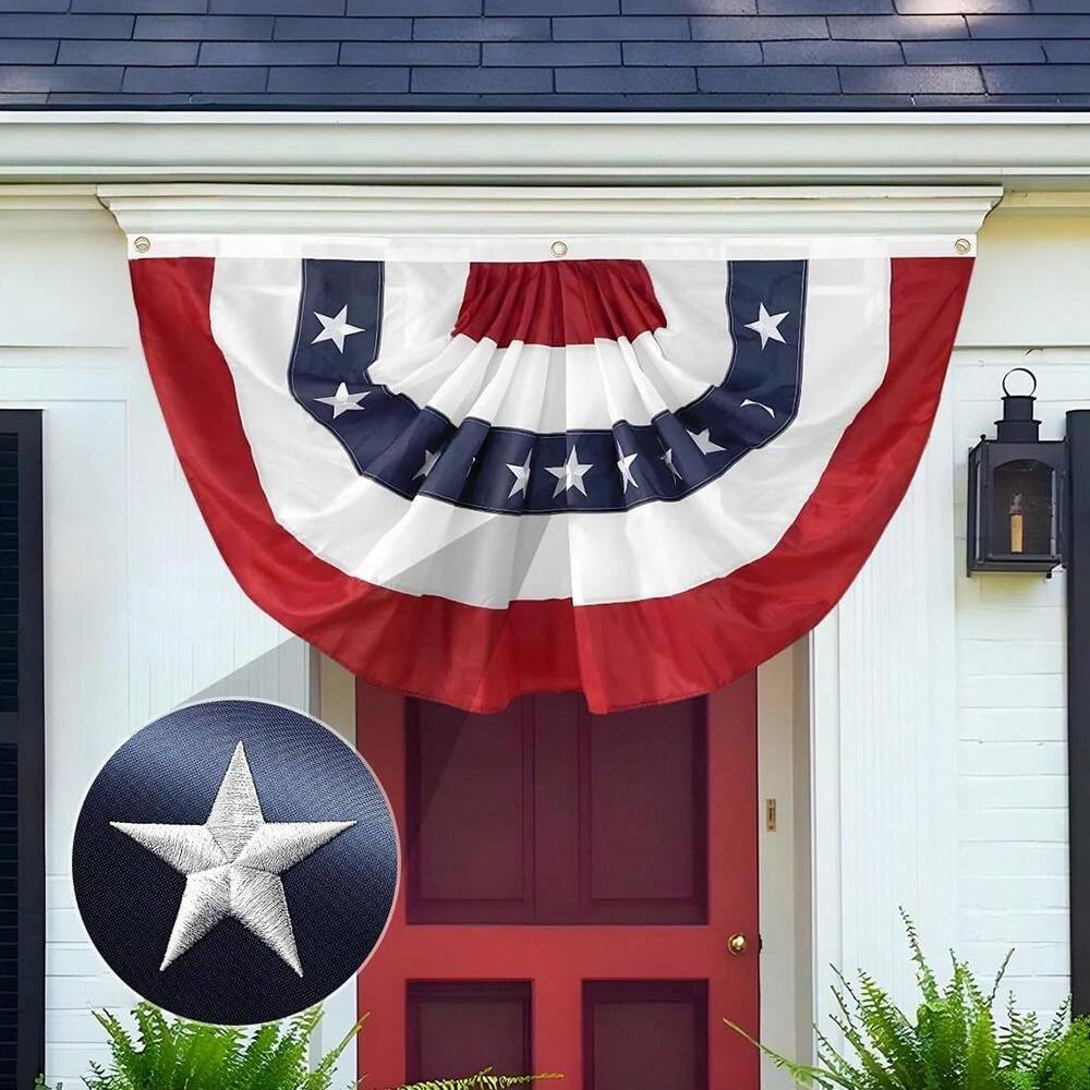 Bandiera Americana Pieghettata A Ventaglio - 0,9x1,8m - Set Da 4 - Resistente Per Esterno - Patriottica USA - 5