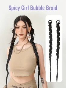 1入女式馬尾辮假髮,歐美風格,拳擊捲長辮髮,甜美酷女孩,熱門少女泡泡辮 - 自然黑-1裝 - 查看 10