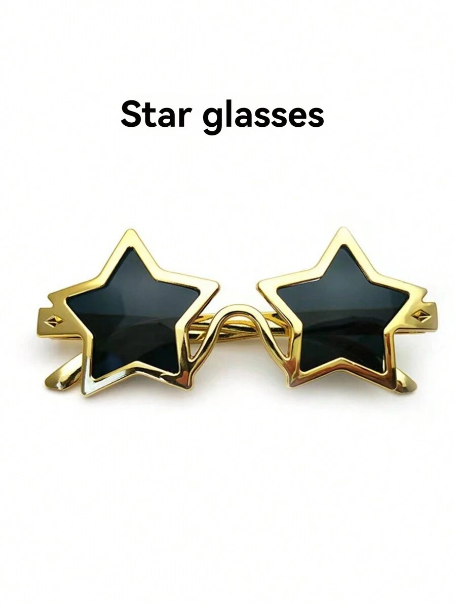 1入不分男女的多色創意五角星時尚眼鏡，高端新穎的五角星裝飾眼鏡，金銀色時尚派對拍照道具，適用於旅行、假期、派對或任何場合 - 彩色 - 查看 1
