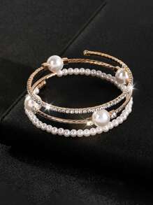 1入組女孩多功能三層開口手鐲珍珠手鐲 - 彩色 - 查看 5