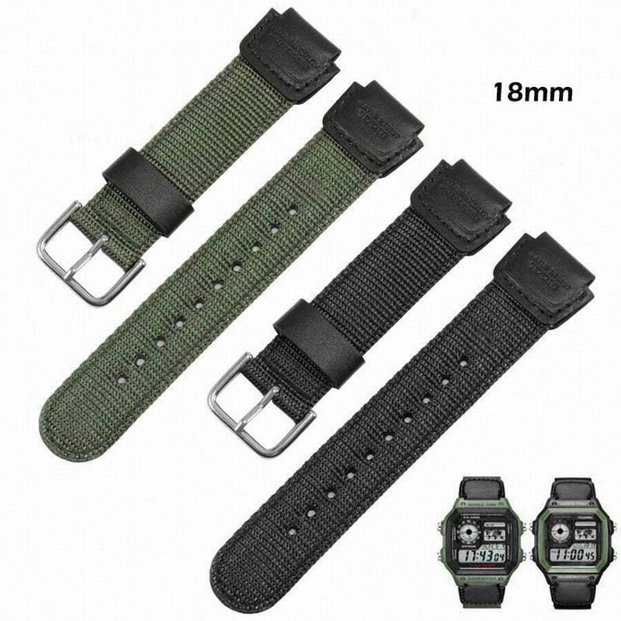 Dây đeo đồng hồ bằng vải nylon cho AE1200 1000 SGW300 400H MRW-200 W-S200H W-800H W-216H W-735H F-108WH AEQ-110W - 18mm - Xem 1