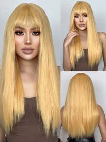 HAIRCUBE 28-Inch Yellow Banded Long Straight Wig, Beautiful And Elegant Synthetic Mechanism, Heat-Resistant Wig Suitable For Daily Wear - Yellow - View 1