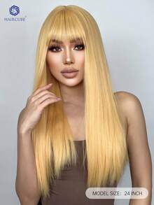 HAIRCUBE 28-Inch Yellow Banded Long Straight Wig, Beautiful And Elegant Synthetic Mechanism, Heat-Resistant Wig Suitable For Daily Wear - Yellow - View 2