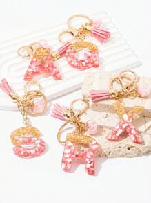 1pc Cute A-Z Golden And Pink Shell Pattern Letter Shaped Keychain Pendant With Crystal Star Decoration Glass Ball,Purse, Wallet Charms, Bag Decorative Alphabet Keychain For Women,Car Keychain Pendant,  Gift For Friends,Family, Colleagues, Teachers, Classmates - Gold Pink - View 7