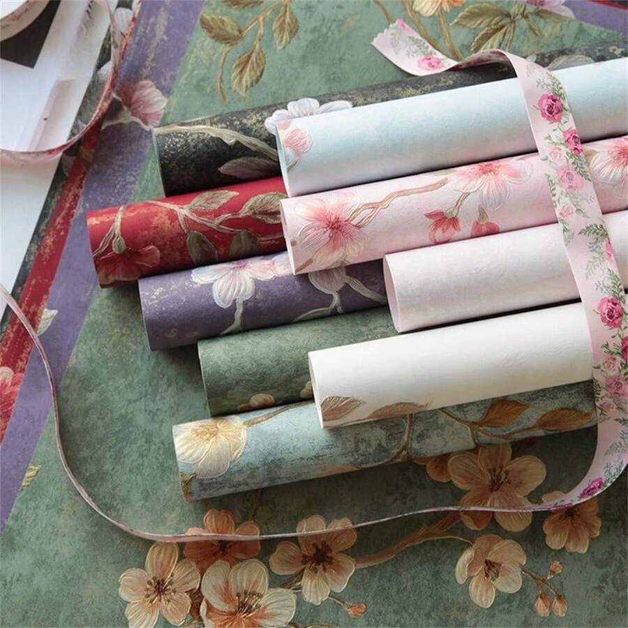 5張/包中式壓花3D花卉包裝紙，花禮包裝材料 - 黑色 - 查看 1