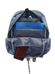 多口袋設計的防水輕便背包，適合女士用作錢包、購物袋或媽媽包裝買菜和存放嬰兒奶瓶，可放置筆記本電腦。配有毛茸茸的球吊飾，適用於女學生，包括小學、中學和高中生，以及大學生和畢業生，非常適合旅行、上班族和商務人士。 - 藍色 - 查看 4