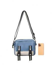 男士新時尚休閒簡約斜跨包，夏季手提包大學生背包，父親節禮物 - 藍色 - 查看 7