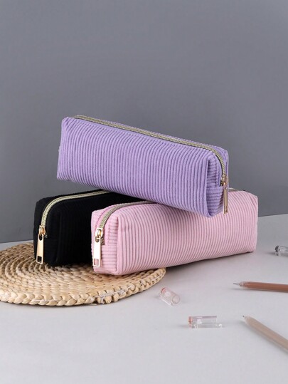 1/2 peças Estojo de Caneta de Grande Capacidade, Estojo de Caneta Multifuncional de Grande Capacidade em Material de Corduroy de Cor Sólida Simples, Suprimentos de Papelaria Essenciais para Estudantes, De Volta às Aulas, Materiais Escolares, Estojo de Lápis, Nécessaire Escolar