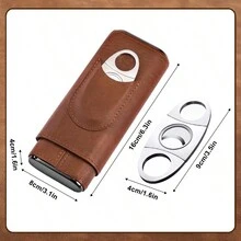 High-End 1pc Brown Cigar Humidor Case With Cigar Cutter, Moisturizing Storage Travel Humidor Box, Gift For Cigar Enthusiast - Brown - View 3