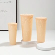 1 Set Of 3pcs High-Capacity Diamond-Shaped Plastic Cups With Solid Color Durian-Shaped Straws, Multifunctional Drinking Cup - Multicolor - View 12