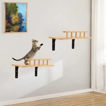 1 件实木猫壁架，带吊床和围栏，供猫玩耍、攀爬和休息的家具，包括安装工具，最大承重 12 公斤（26 磅） - 杏色 - 查看 6