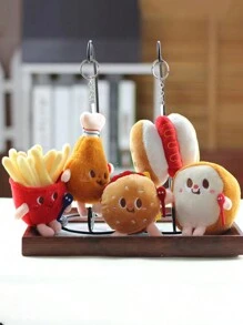 1 pieza Colgante de peluche con diseño de hamburguesa, perro caliente, pierna de pollo y papas fritas, adorno colgante creativo para mochila, decoración del hogar