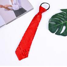 1pc Sequined Zipper Ties For Men, Glitter Sparkly Paillette Adjustable Pre-Tied Zip Necktie, Shinning Sequins Dance Party Magic Show Stage Performance Costume Tie
