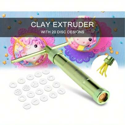 Lera Extruder med 20 skivdesigner Keramik Skulptur Modellering Fondant Tårtverktyg Polymer Lera Craft Gun Skulptera Tårtverktyg