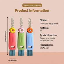 3合1杯蓋清潔刷-便攜式縫隙清潔刷清潔器，適用於瓶蓋縫隙，可愛的花朵多功能清潔器2024新家居清潔工具 - 橘色 - 查看 2