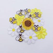 15 Stücke/Packung aufbügelbare bestickte Patches mit niedlichem Gänseblümchen-, Sonnenblumen- und Bienen-Motiv zum Aufbügeln auf Kleidung - DIY-Abzeichen, Aufnäher, Sticker, Nähen, Accessoires, Handwerksverzierungen, Dekorationen
