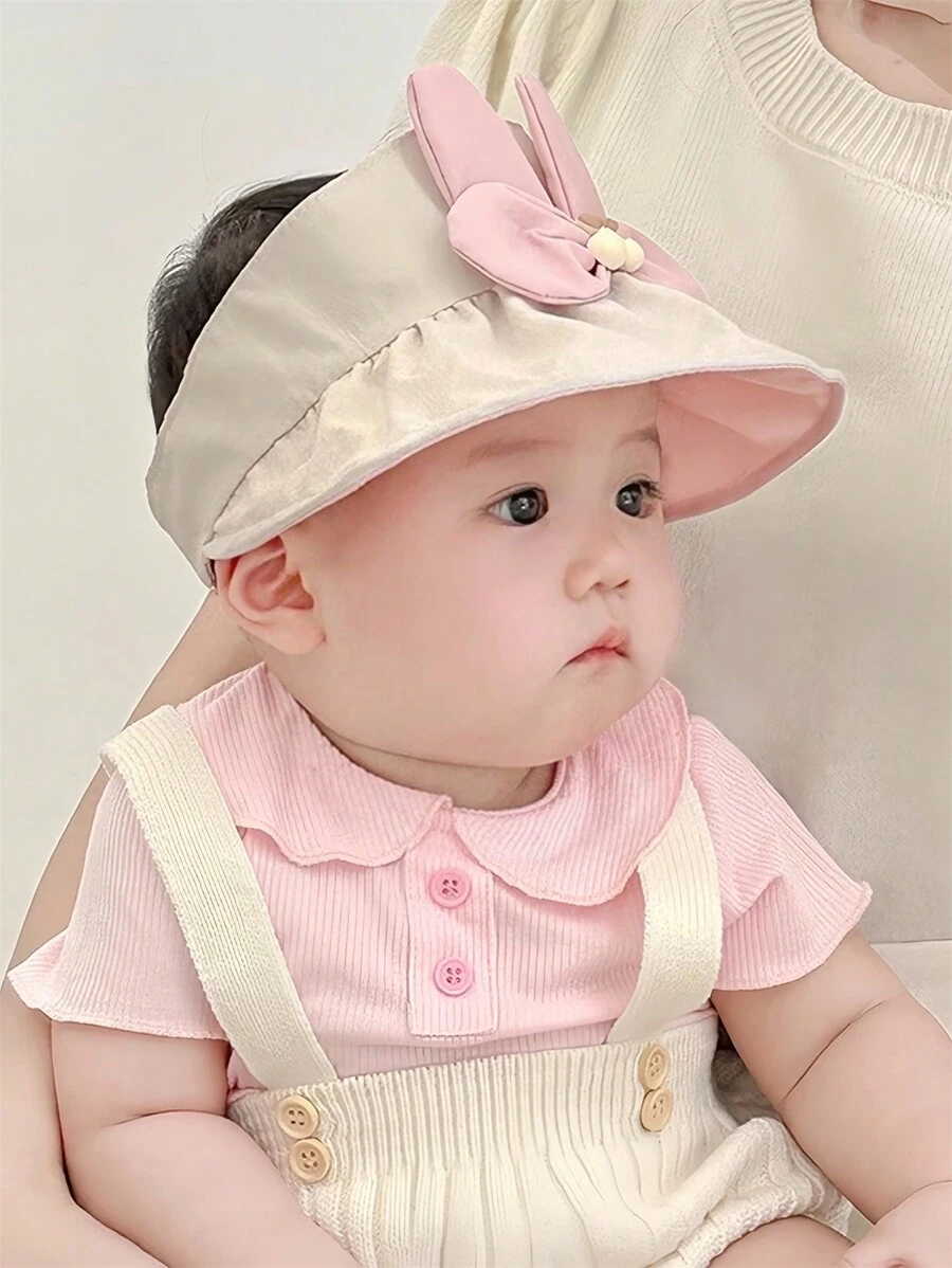 婴儿太阳帽，夏季轻便时尚女童透气蝴蝶结顶帽，柔软幼儿防晒帽，适合 3-24 个月 - 粉色 - 查看 1