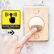 Pegatina de la campana "por favor tocar timbre" de 2 pulgadas con etiqueta de señal al aire libre. Pegatina de señal de "tocar timbre" con flechas para el exterior - Amarillo - Ver 4