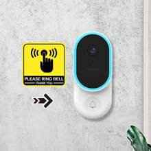 Pegatina de la campana "por favor tocar timbre" de 2 pulgadas con etiqueta de señal al aire libre. Pegatina de señal de "tocar timbre" con flechas para el exterior - Amarillo - Ver 3