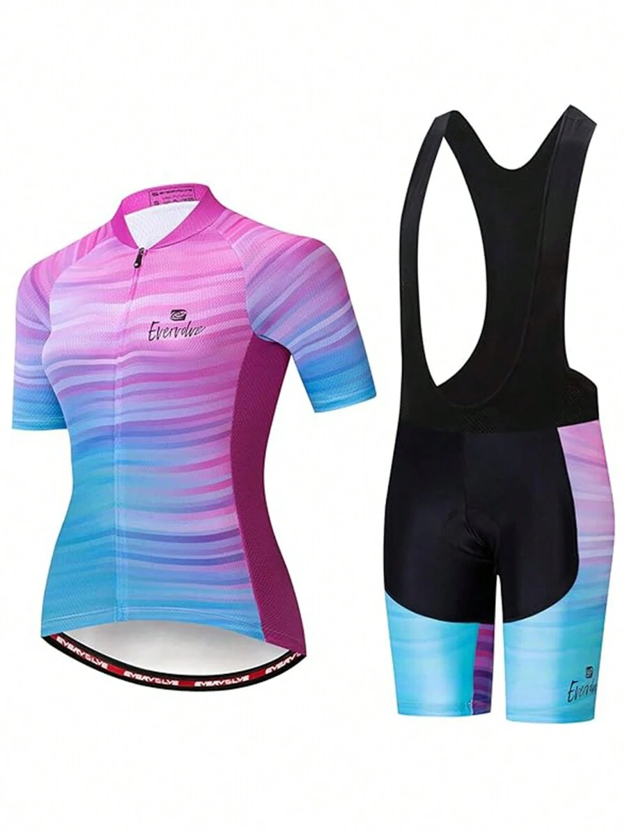 Conjunto de ropa de ciclismo para mujer de 2 piezas, maillot + ropa de bicicleta de montaña, ropa de ciclismo transpirable y de secado rápido para carreras - Morado - Ver 1
