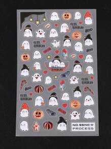 2入組3D萬聖節骷髏頭指甲藝術貼紙，可愛卡通鬼怪蜘蛛網指甲貼紙，詭異設計DIY指甲設計美甲配件工具貼紙，友人禮物 - 查看 8