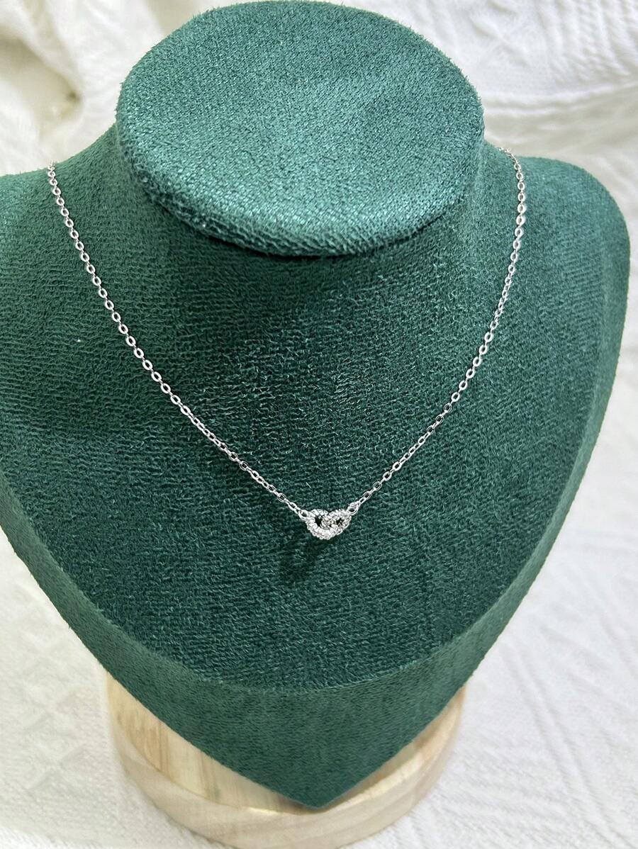 1 Peça Colar de Pingente de Círculo Entrelaçado de Prata Esterlina 925, Colar de Clavícula Fashion e Versátil - Prata - Visão 1