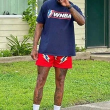 夏季畅销款街头潮流网眼短裤男士健身房健身网眼短裤男士跑步篮球短裤闪电款 - 紅色 - 查看 5