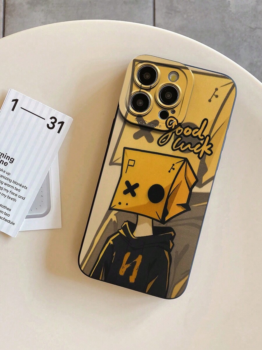 1pc Cartoon Camera Print Black Soft Silicone Phone Case Compatible With