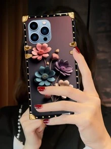 Apple 1pc Floral Pattern Rectangle Shockproof Phone Case Compatible With Iphone Galaxy OPPO Realme Redmi Note12 Pro+ 5G/Note13 Pro, Vivo Y36 5G. The Phone Case Will Display Different Colors Under Different Lighting, And There Is A Protective Film On The Pattern, Please Remove It Before Use. - Multicolor - View 3