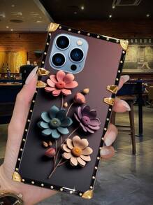 Apple 1pc Floral Pattern Rectangle Shockproof Phone Case Compatible With Iphone Galaxy OPPO Realme Redmi Note12 Pro+ 5G/Note13 Pro, Vivo Y36 5G. The Phone Case Will Display Different Colors Under Different Lighting, And There Is A Protective Film On The Pattern, Please Remove It Before Use. - Multicolor - View 6