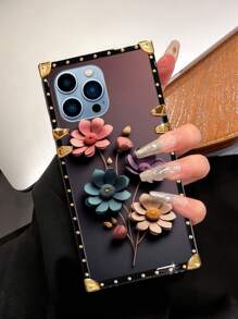 Apple 1pc Floral Pattern Rectangle Shockproof Phone Case Compatible With Iphone Galaxy OPPO Realme Redmi Note12 Pro+ 5G/Note13 Pro, Vivo Y36 5G. The Phone Case Will Display Different Colors Under Different Lighting, And There Is A Protective Film On The Pattern, Please Remove It Before Use. - Multicolor - View 9