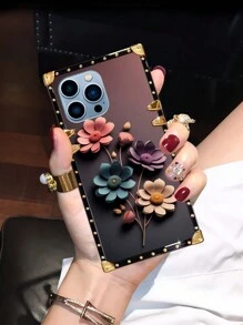 Apple 1pc Floral Pattern Rectangle Shockproof Phone Case Compatible With Iphone Galaxy OPPO Realme Redmi Note12 Pro+ 5G/Note13 Pro, Vivo Y36 5G. The Phone Case Will Display Different Colors Under Different Lighting, And There Is A Protective Film On The Pattern, Please Remove It Before Use. - Multicolor - View 1