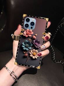 Apple 1pc Floral Pattern Rectangle Shockproof Phone Case Compatible With Iphone Galaxy OPPO Realme Redmi Note12 Pro+ 5G/Note13 Pro, Vivo Y36 5G. The Phone Case Will Display Different Colors Under Different Lighting, And There Is A Protective Film On The Pattern, Please Remove It Before Use. - Multicolor - View 4