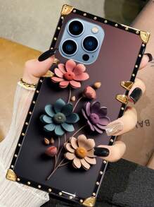 Apple 1pc Floral Pattern Rectangle Shockproof Phone Case Compatible With Iphone Galaxy OPPO Realme Redmi Note12 Pro+ 5G/Note13 Pro, Vivo Y36 5G. The Phone Case Will Display Different Colors Under Different Lighting, And There Is A Protective Film On The Pattern, Please Remove It Before Use. - Multicolor - View 10